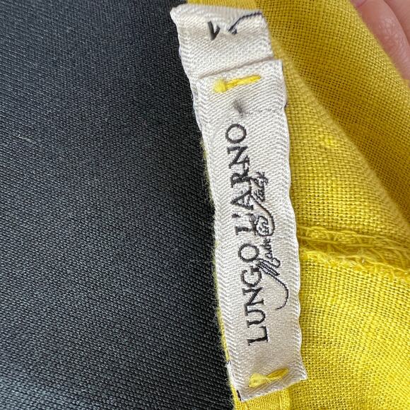 Lungo L'Arno Yellow White M Top Striped Round Neck 3/4 Sleeve Ruffle ITALY - Picture 7 of 9